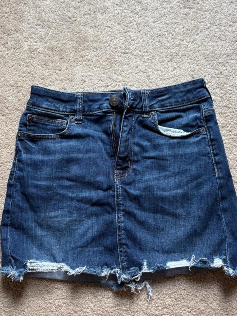 American Eagle Outfitters Dark Blue Denim Frayed Hem Mini Skirt